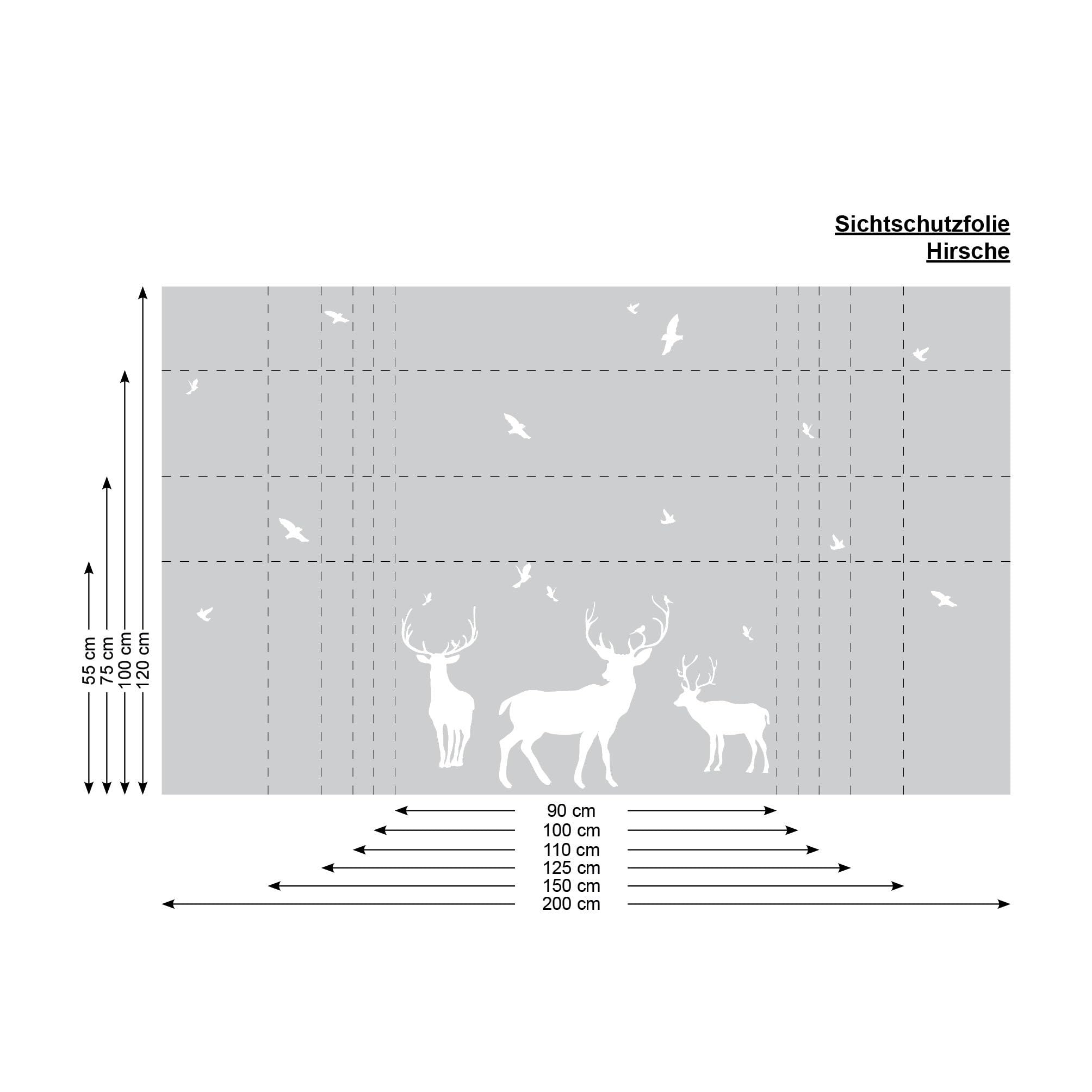 Sichtschutzfolie Hirsche Fensterfolie Fensterdeko Milchglasfolie Sichtschutz, 100 cm hoch, 100 cm breit