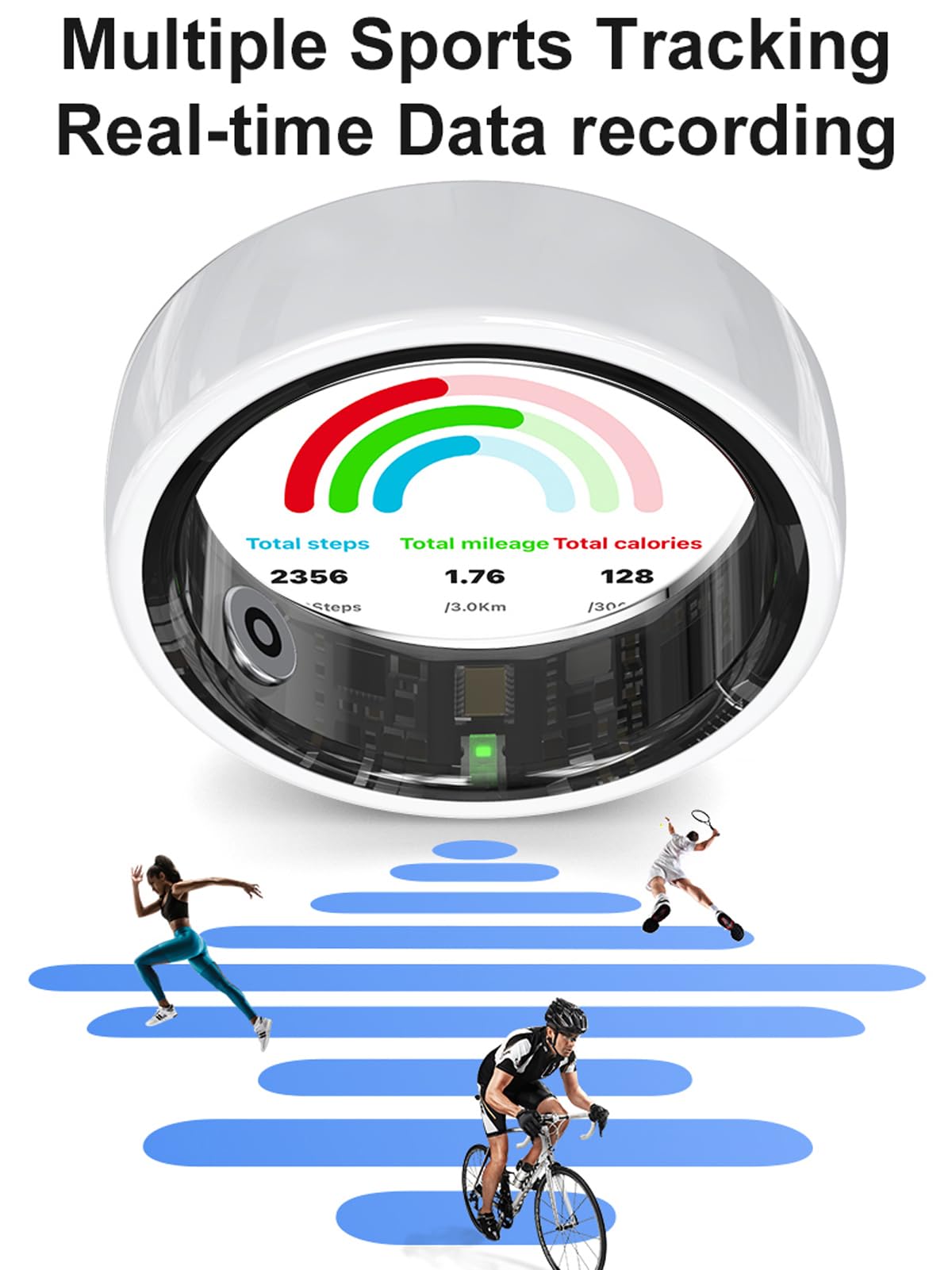 findtime Anneaux intelligents pour femme - Moniteur de fréquence cardiaque - Suivi du sommeil - Bagues de fitness pour homme - Oxygène dans le sang - Podomètre - Compteur de pas - Contrôle des gestes