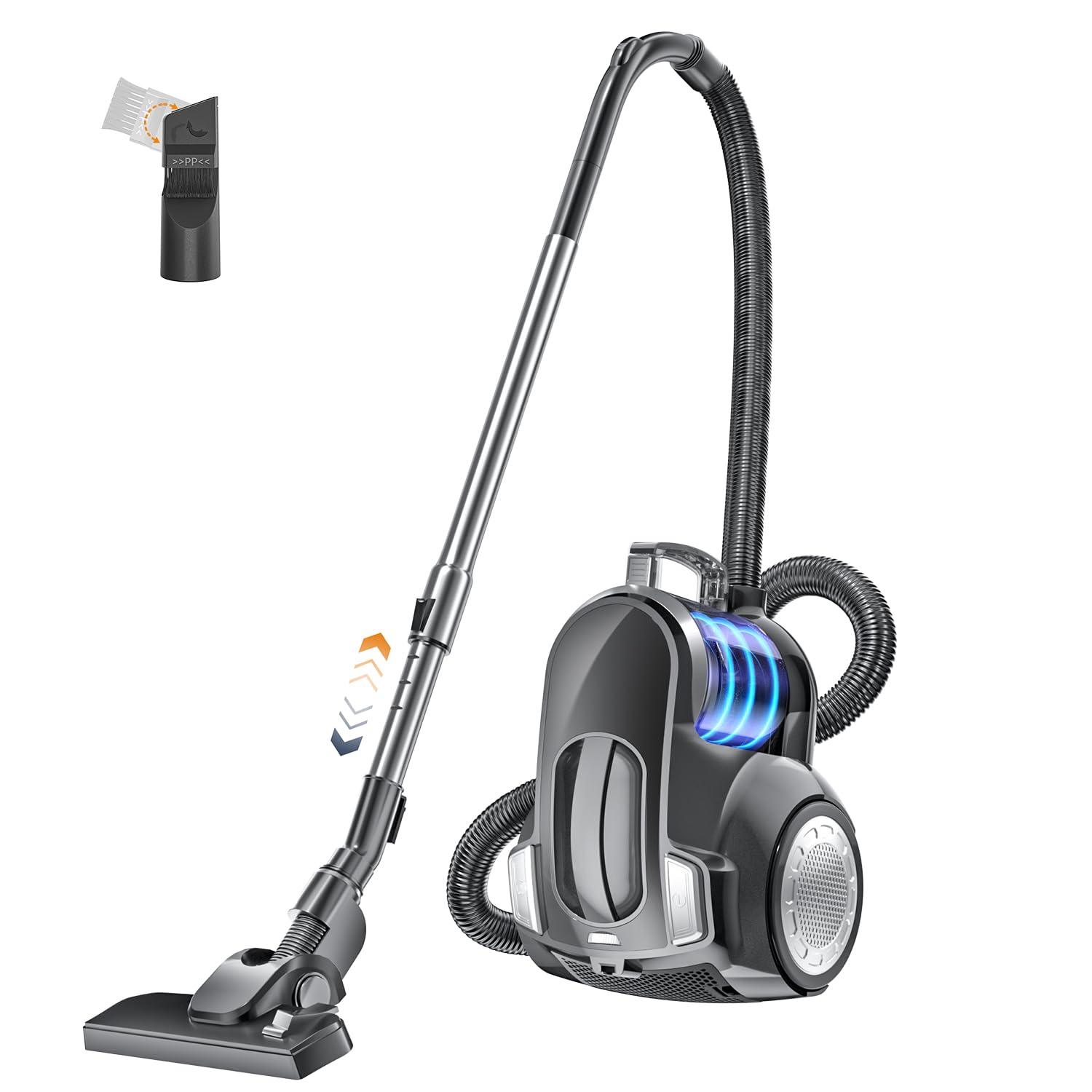 Aspirateur sans sac 1200 W - Forte puissance d'aspiration - Compact et léger - Sans sac - Silencieux < 70 dB - Réservoir à poussière de 2,5 l - Buse de sol pour sols durs et tapis - Filtre