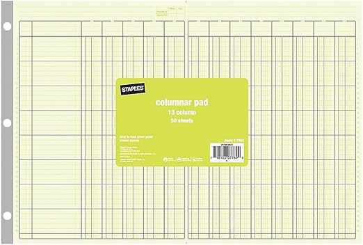 Staples Columnar Pads 13 Columns 11-Inch x 16 5/16-Inch Each