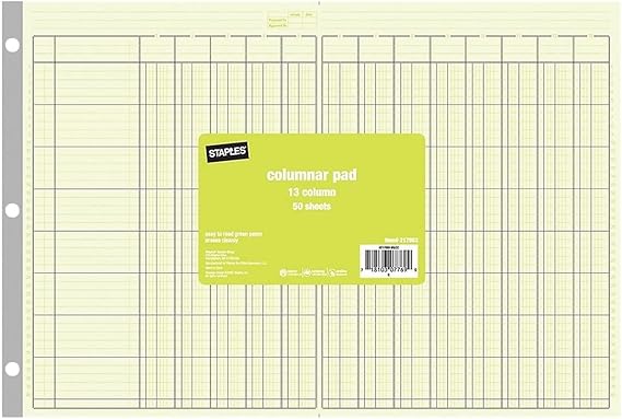 Staples Columnar Pads 13 Columns 11-Inch x 16 5/16-Inch Each
