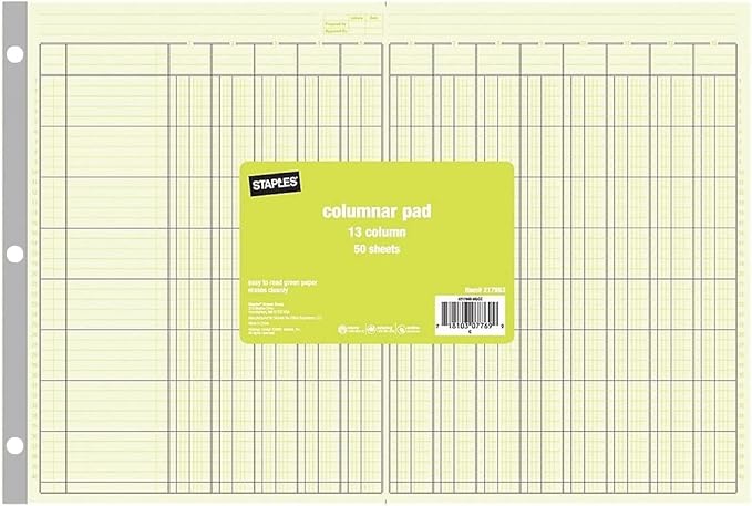 Staples Columnar Pads 13 Columns 11-Inch x 16 5/16-Inch Each