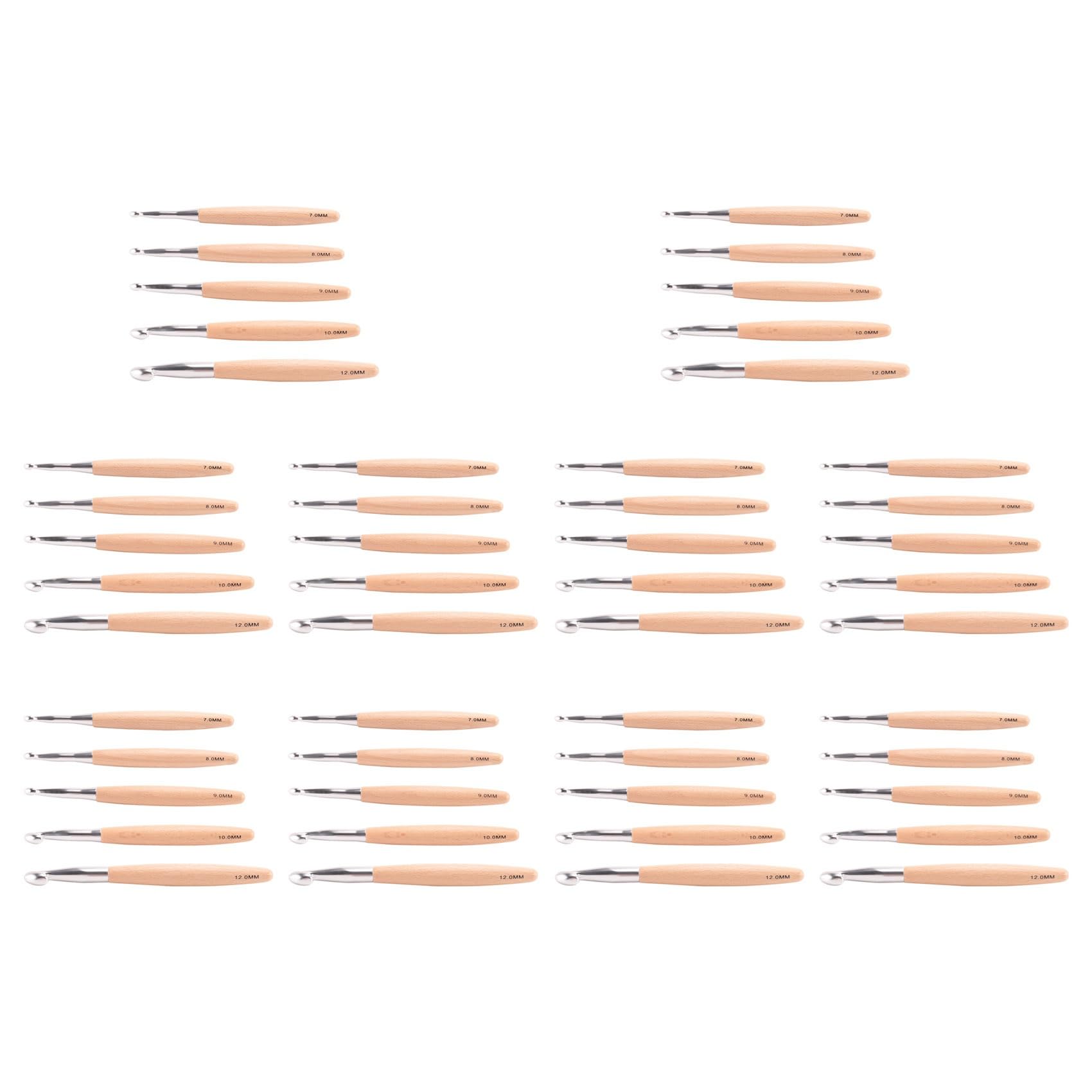 Juego de agujas de crochet de madera para hilos gruesos con medidas de 7mm a 50mm