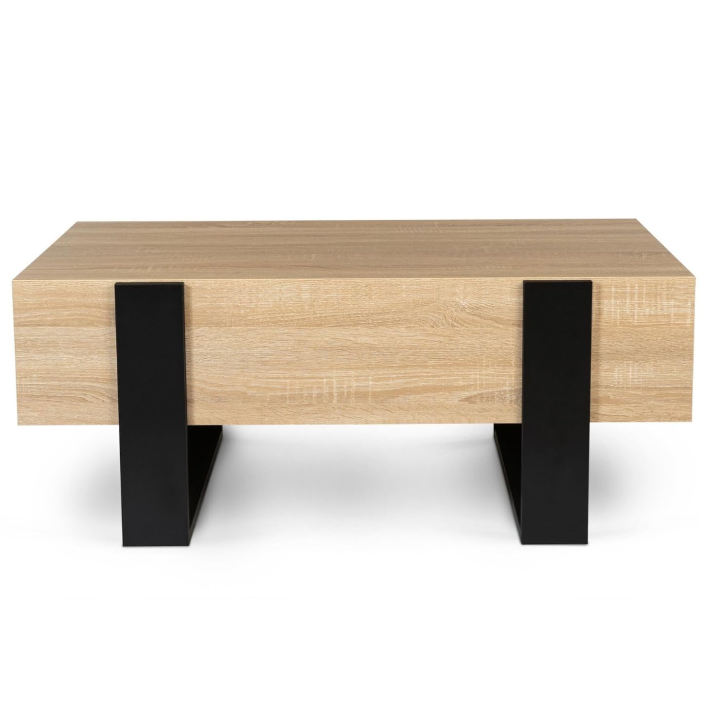 IDMarket - Mesa de centro rectangular Phoenix con cajones 100 cm madera y negro