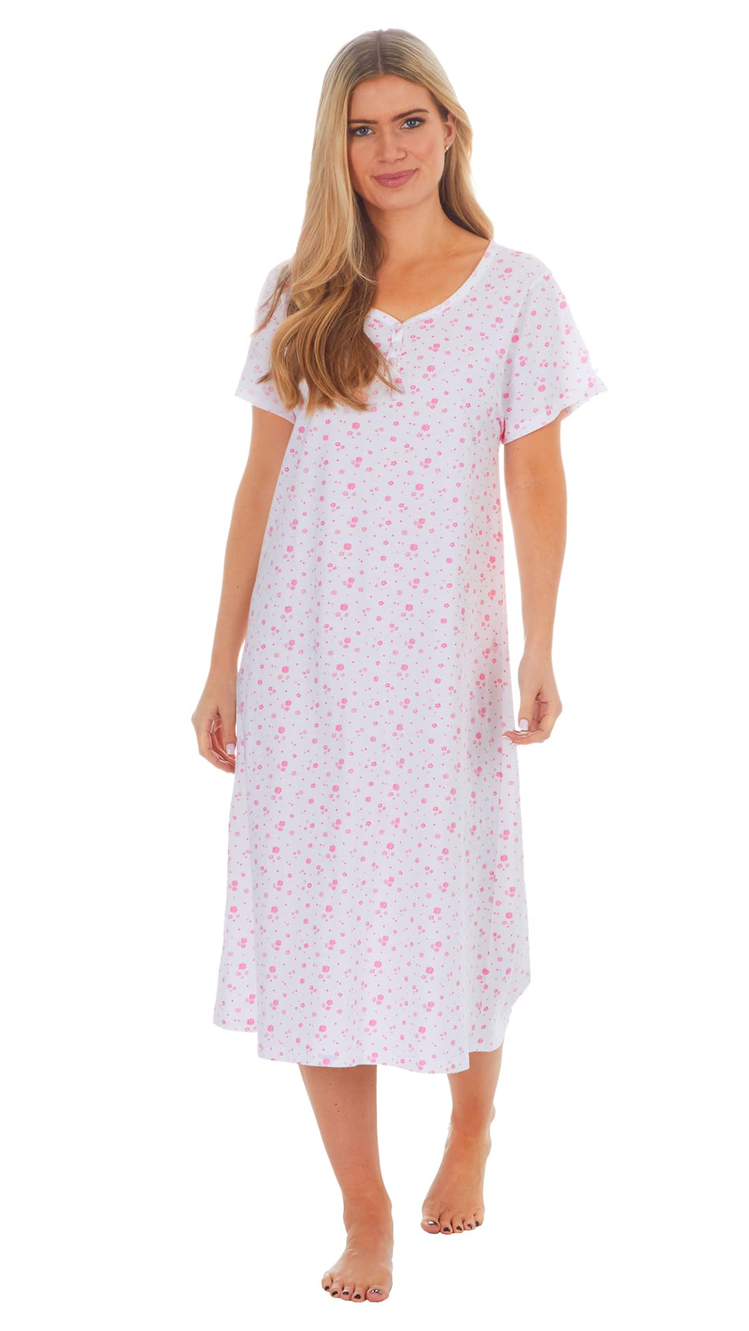 I-Smalls Women's Pink Floral Nightdress 100% Cotton Nightie (18-20)