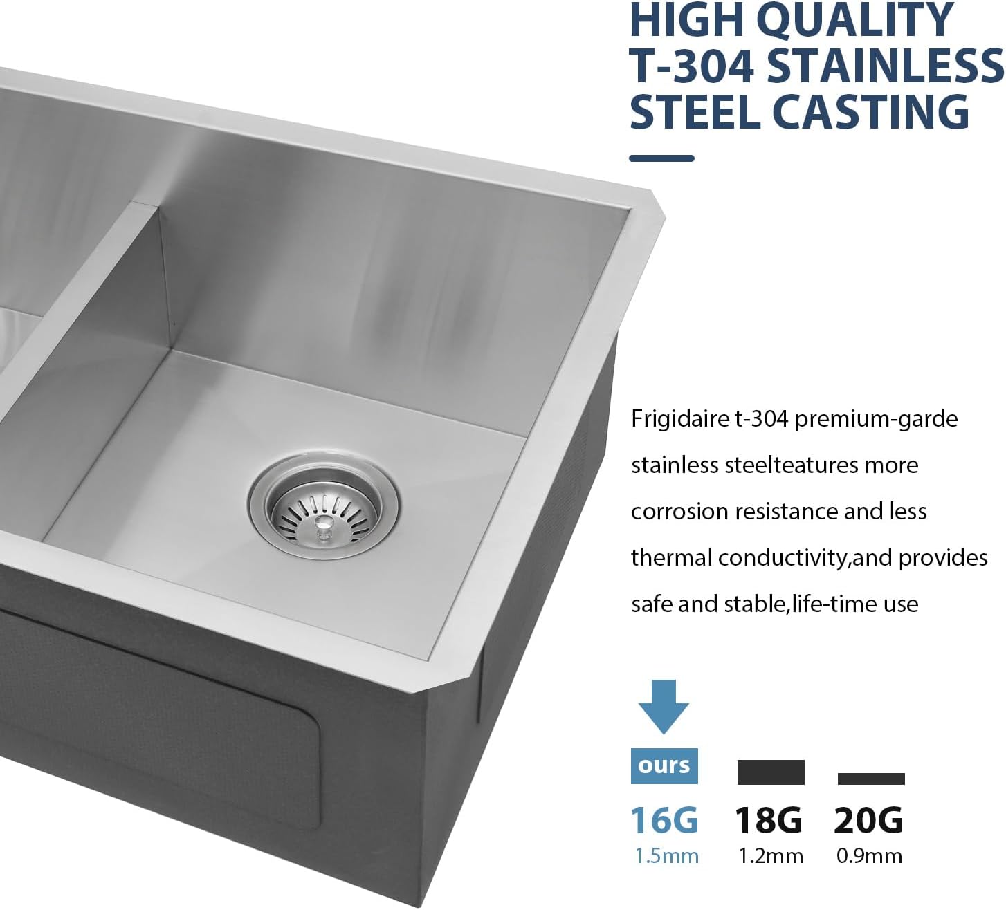 Lordear 33 Double Bowl Kitchen Sink Undermount - 33 Inch Undermount Kitchen Sink Low Divide Double Bowl 50/50 16 Gauge Stainless Steel Kitchen Sink Basin