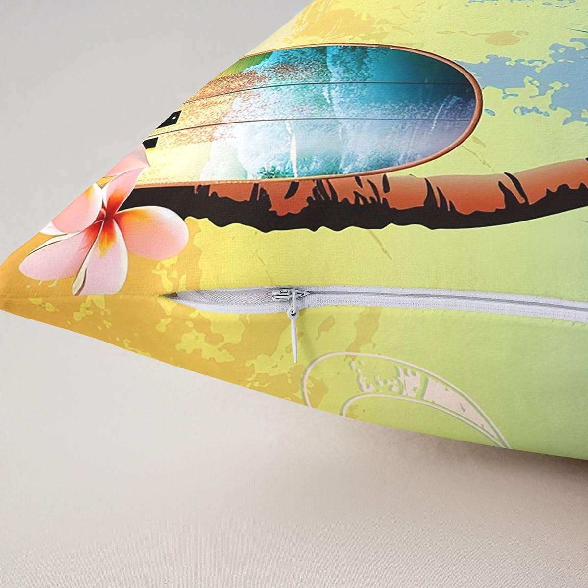Pack of 4 Ocean Beach Throw Pillow Covers 18x18 Inch, Tropical Hawaiin Cushion Covers For Home office Patio, Palm Tree Pillow Covers, Orange Surf Board Decorative Pillow Covers Summer Vacation Theme