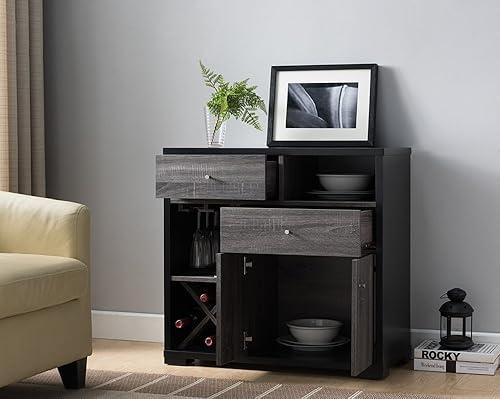 Miniatura 2 de ICE ARMOR ID99171958 - Armario de almacenamiento moderno de dos tonos con estante para vino y soporte para vidrio, acabado gris y negro, gris