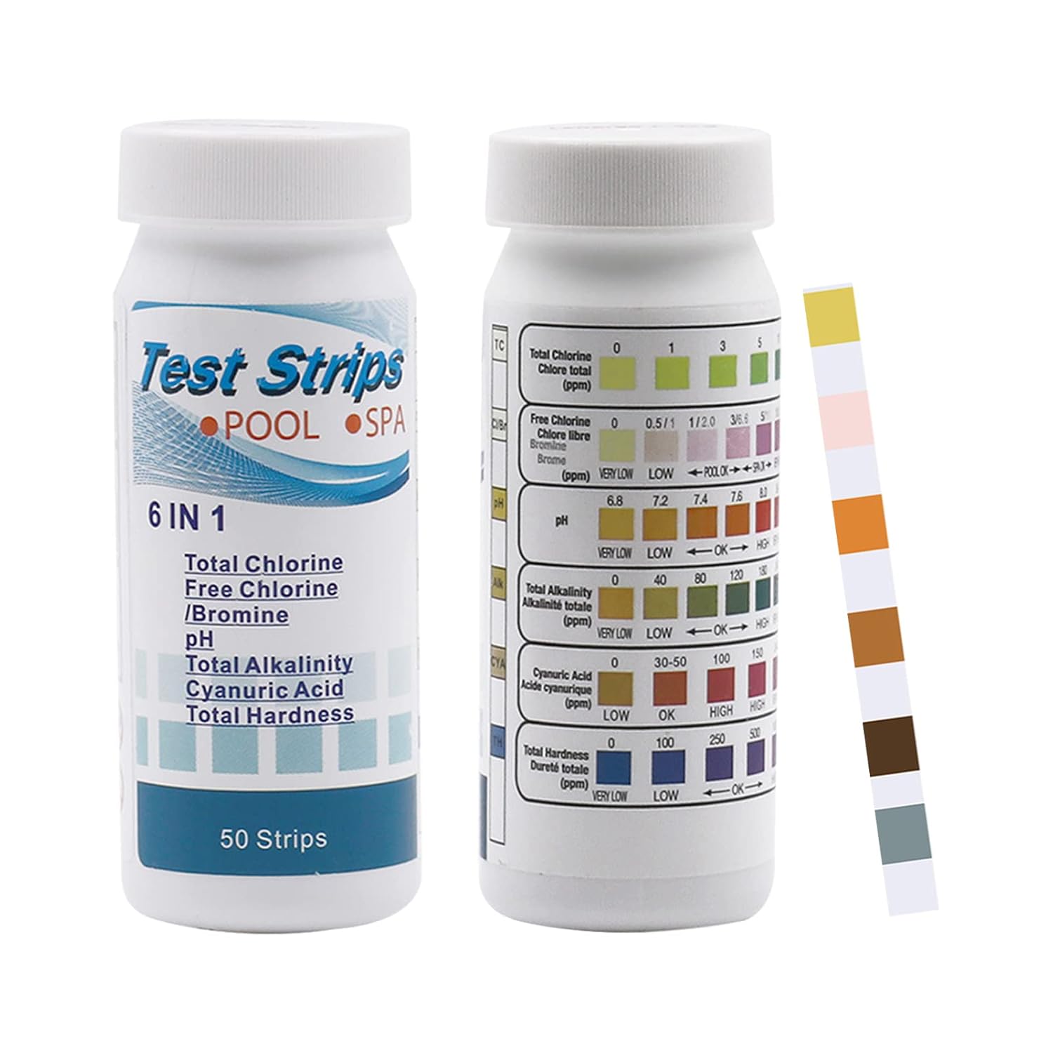 100Pcs Pool Test Strips, 6 in 1 Pool Spa Hot Tub Test Strips,Swimming