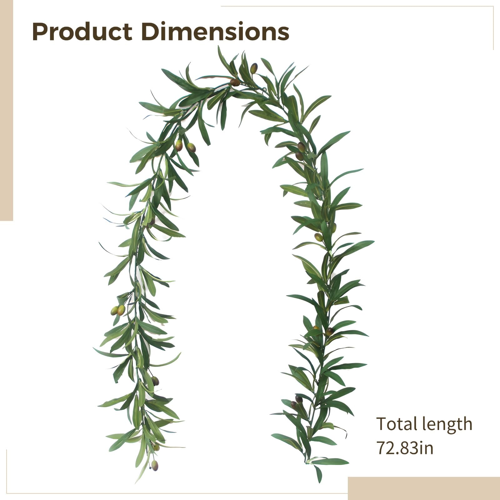 Olivenzweig-Girlande, künstliche Ranken für die Innendeko, realistische Grün-Girlande mit 288 Blättern und 20 Früchten, Girlanden zur Weihnachtsdeko, 4 ft, 4er Set