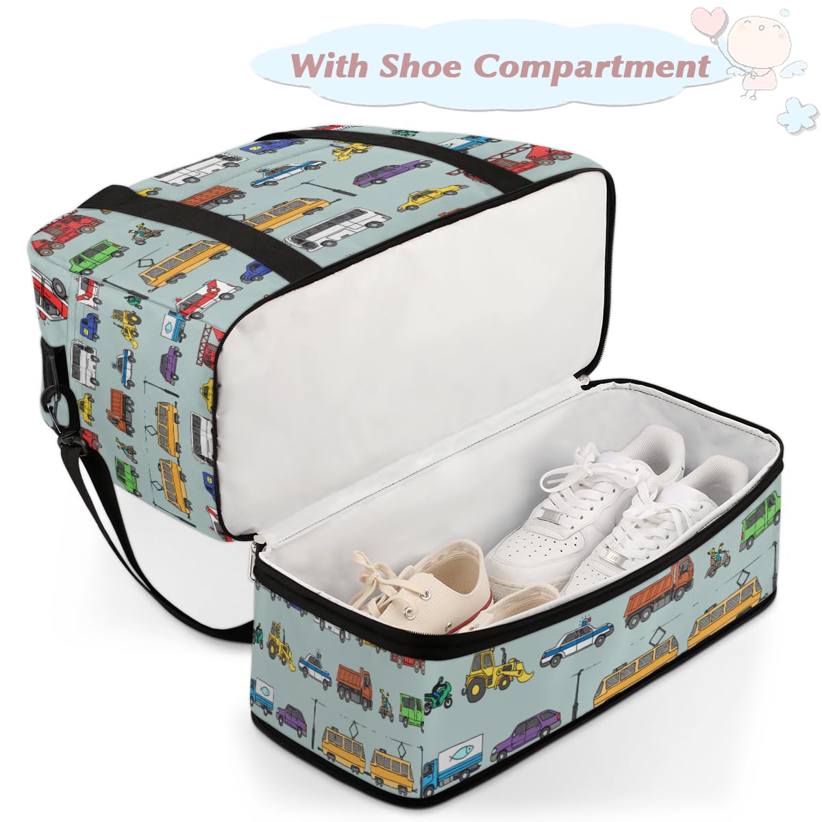 Bolsa de viaje plegable con diseño de coches de tráfico, bolsa de fin de semana de 47 litros con funda de carrito para deportes gimnasio viajes, multicolor, 47L, Bolsa de viaje