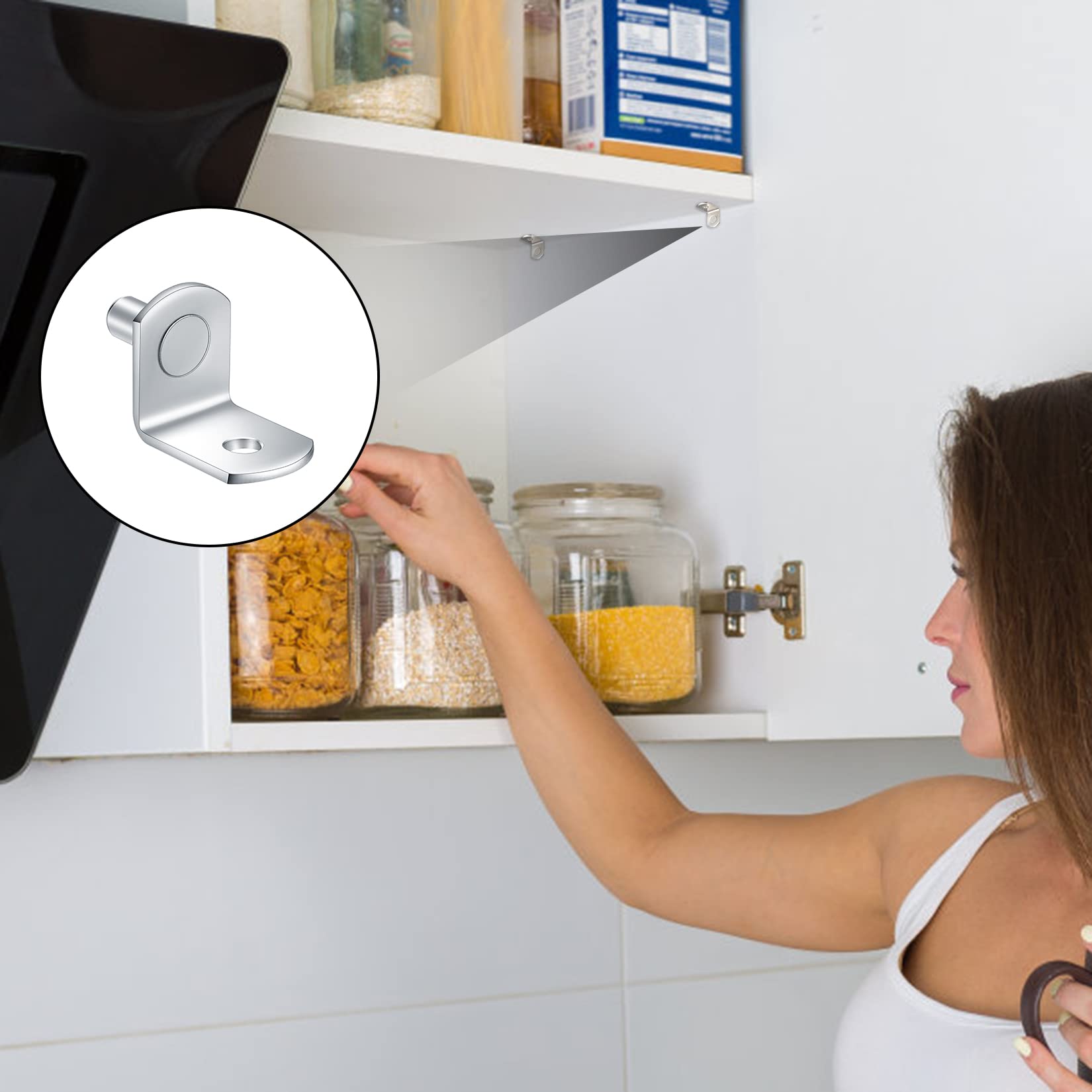 20 Pezzi Pioli di Supporto per Mensola, Reggimensola Pioli per Ripiano in Acciaio Inox Forma L, Staffe per Mensole per Armadi, Vetrine, Mobili, Librerie - 5mm
