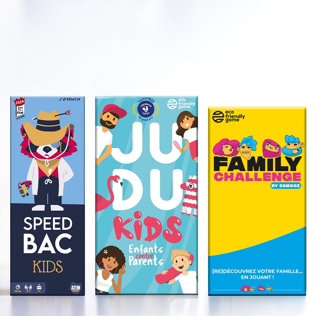 ATM Gaming Lot de 3 Jeux familles : Speedbac Kids + Judukids + Family Challenge - Parfait pour Mettre l'ambiance en Famille - Dès 7 Ans - Amusant pour Les Enfants et Les Adultes