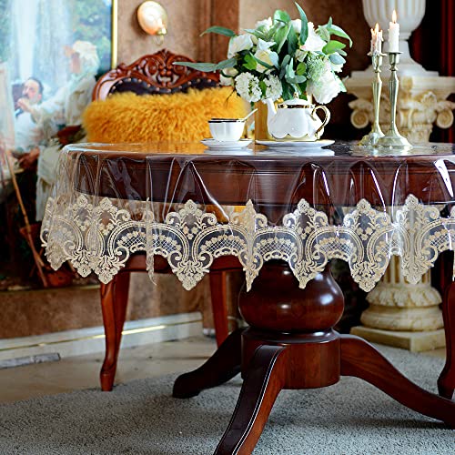 SUTAVIA Round Clear Vinyl lace Tablecloth 100% Oil Proof Waterproof Spill Proof Transparent PVC Table Protector Heavy Plastic Table Cover