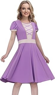 Women Princess Long Hair Dress Costume Purple Twirl Skirt Gown Outfit Halloween Party Movie Cosplay Fancy Dress Up - Buy now