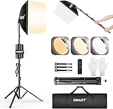 EMART Kit de iluminación Softbox, caja blanda de 16 x 16 pulgadas, bombillas LED 3000K-6000K 85W con control remoto, trípode de 65 pulgadas, kit de iluminación profesional para fotografía de luces de