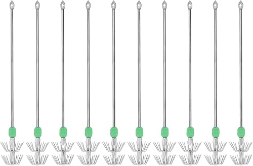 Miniatura 9 de KENANLAN Plantilla de pesca de calamar, 10 piezas de ganchos de calamar de doble capa, acero inoxidable, mango largo, luminoso, cebos falsos de pesca
