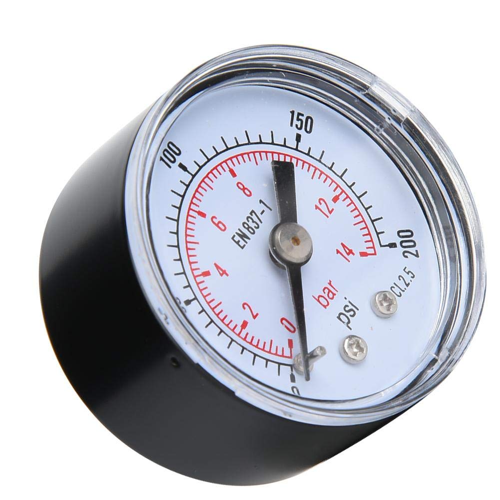 Mechaniczny manometr, 1/8 cala BSPT Osiowy manometr do powietrza, oleju i wody (0-200psi,0-14 bar)