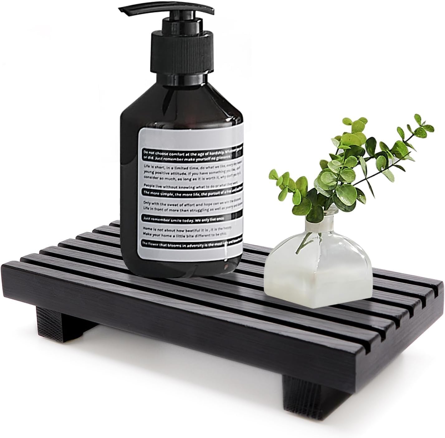 Black Bathroom Tray for Sink Decor Kitchen Counter Wood Pedestal Soap Dish