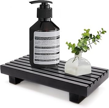 Black Bathroom Tray for Sink Decor Kitchen Counter Wood Pedestal Soap Dish