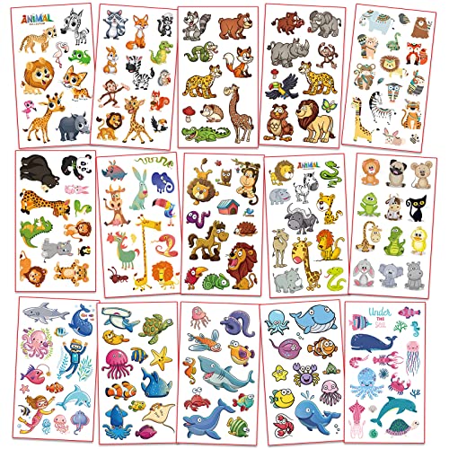 Metker HU-XI-195 Waterproof Temporary Tattoos | 350 Pieces | Temporary Tattoo Sheets For Kids | Safe For Face And Body | Party Favor For Goody Bags | Animals thumb #1