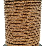 5 Yards 3mm Braided Leather Strap Round Folded Leather Cord Bracelet Necklace Making Bolo Tie (Tan Distressed)