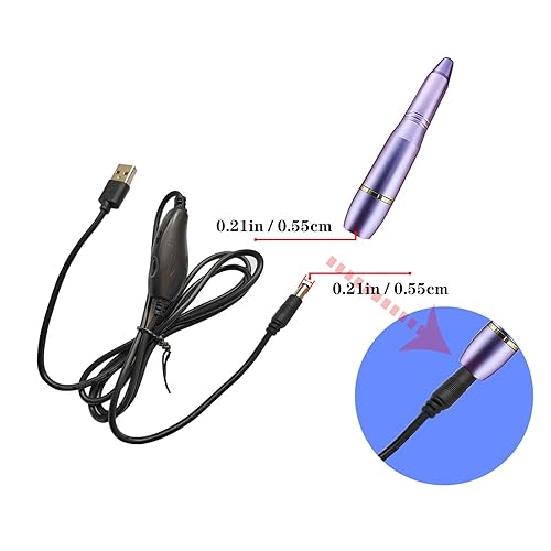 Miniatura 6 de JINGHAOER Electric Nail Drill Power- Cord, USB Charger Power Line, Change the Interface to the Nail File Kit Cord 5.53.5 Adjustable Speed and