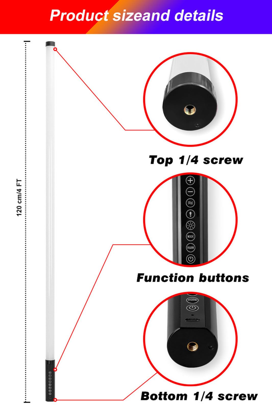 Barra di Luci a Tubo LED RGB da 4 Piedi con Supporto, Borsa di Trasporto, Batteria da 5000mAh, 500+ Effetti di Illuminazione, Sincronizzazione Musicale per DJ, Festa, Matrimonio, Danza, Video