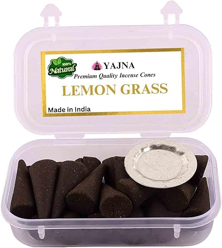 Yajna Lemon Gras 100% - Conos de incienso naturales hechos a mano, sumergidos a mano, orgánicos, sin productos químicos para purificación,