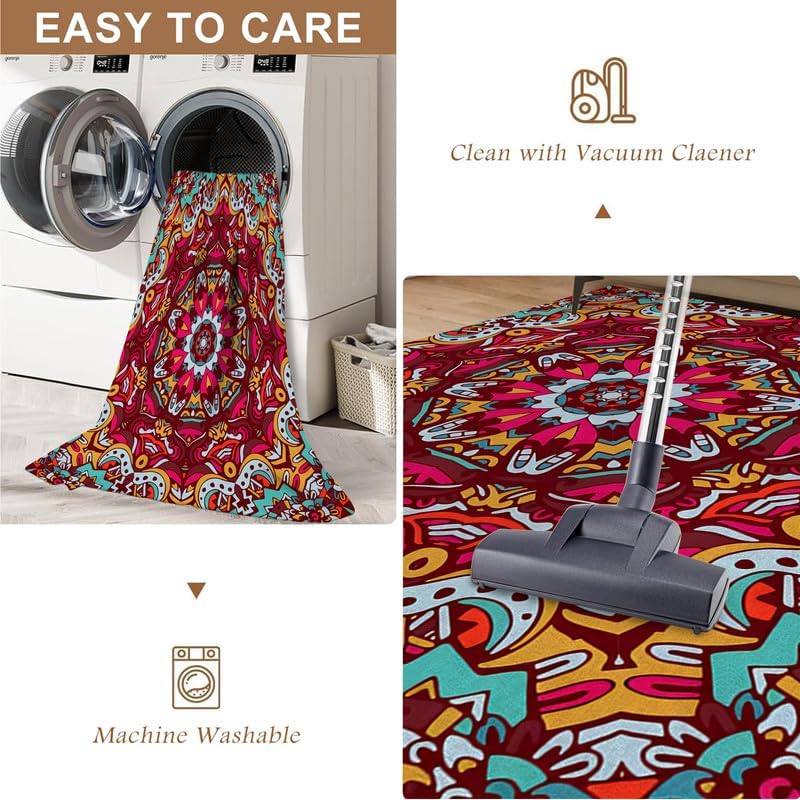 Miniatura 7 de BZRNGD - Alfombra de área pequeña retro roja de 2 x 3 pulgadas, lavable, alfombra de entrada con estampado bohemio, suave, antideslizante, para