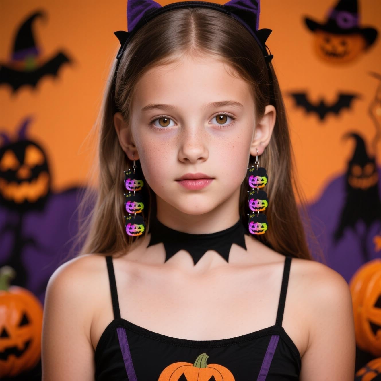 Halloween Pumpkin Earrings for Women Funny Colorful Acrylic Pumpkin Drop Dangle Earring Cute Black Witch Cat Earrings Halloween Party Costume Accessories - Image 3