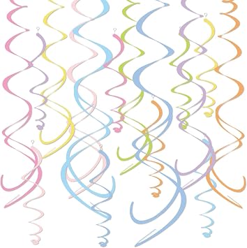 HonuGoGo Pastel Party Decorations, 48 Pc Whimsical Paper Swirl Streamers