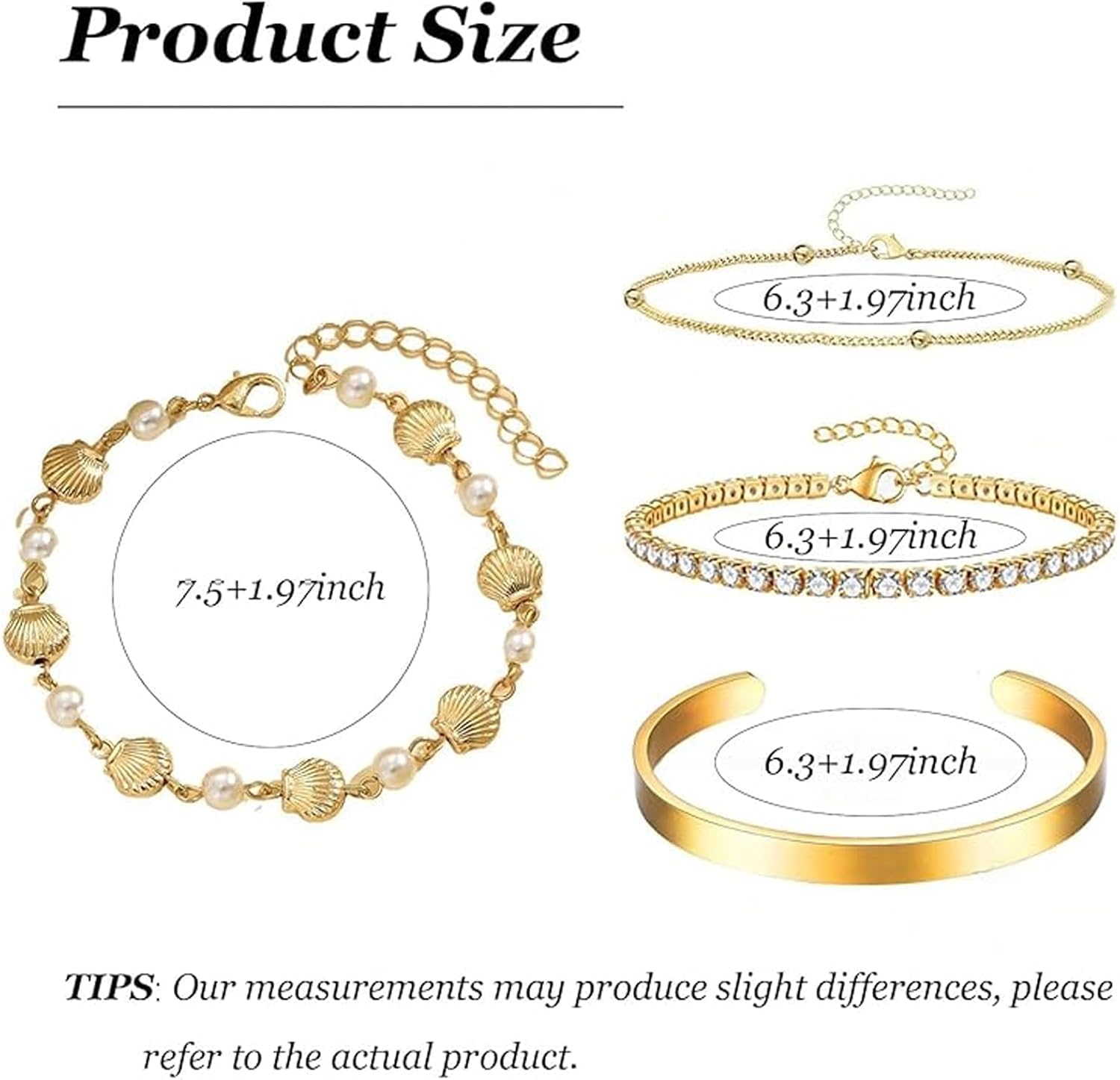 Stackable Bracelet Set for Women, Shell Tennis Cuff Bracelet Gold Silver Layered Chain Bracelets, Mixed Link Bracelets Stack, Trendy Minimalist Wrist Jewelry for Everyday, Party, Gift - Image 6