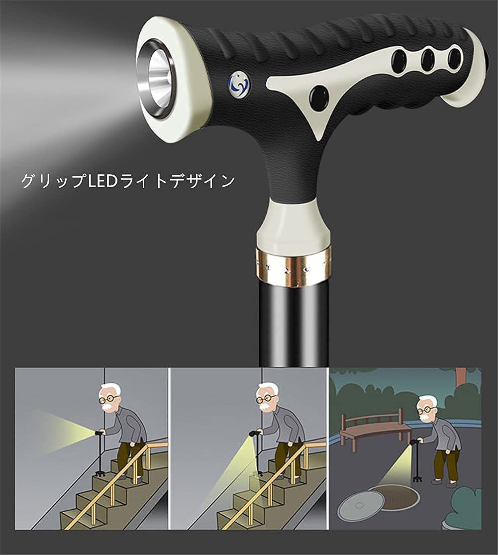 Bastones Bastón de Cuatro Patas Aleación de Aluminio Resistente y liviano Alturas Ajustables retráctiles con luz LED Base cómoda para Hombres y Mujeres Star of Light