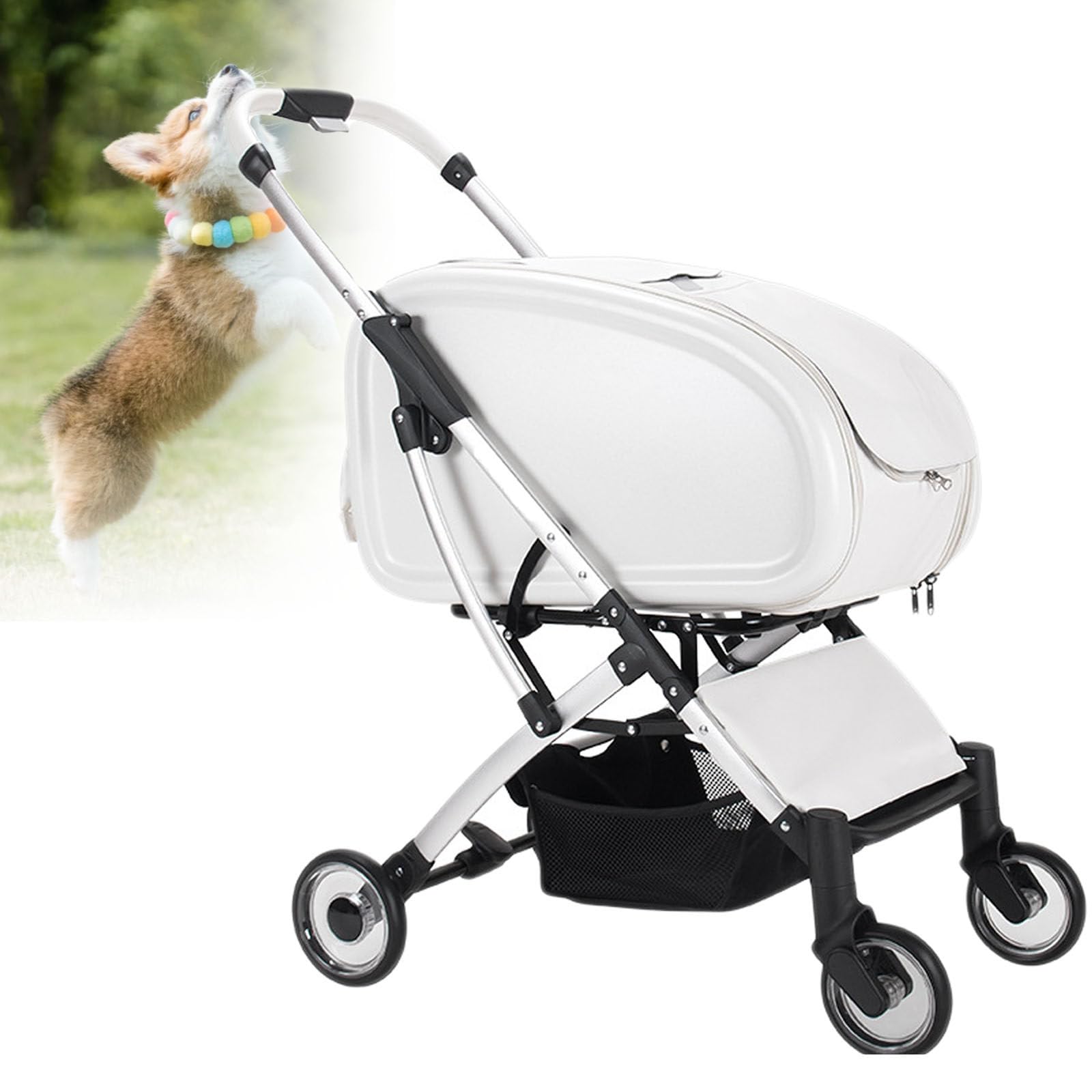 Passeggino da jogging a 4 ruote, impermeabile, pieghevole, con assorbimento degli urti, vassoio rimovibile, ideale per escursioni, viaggi, visite veterinarie