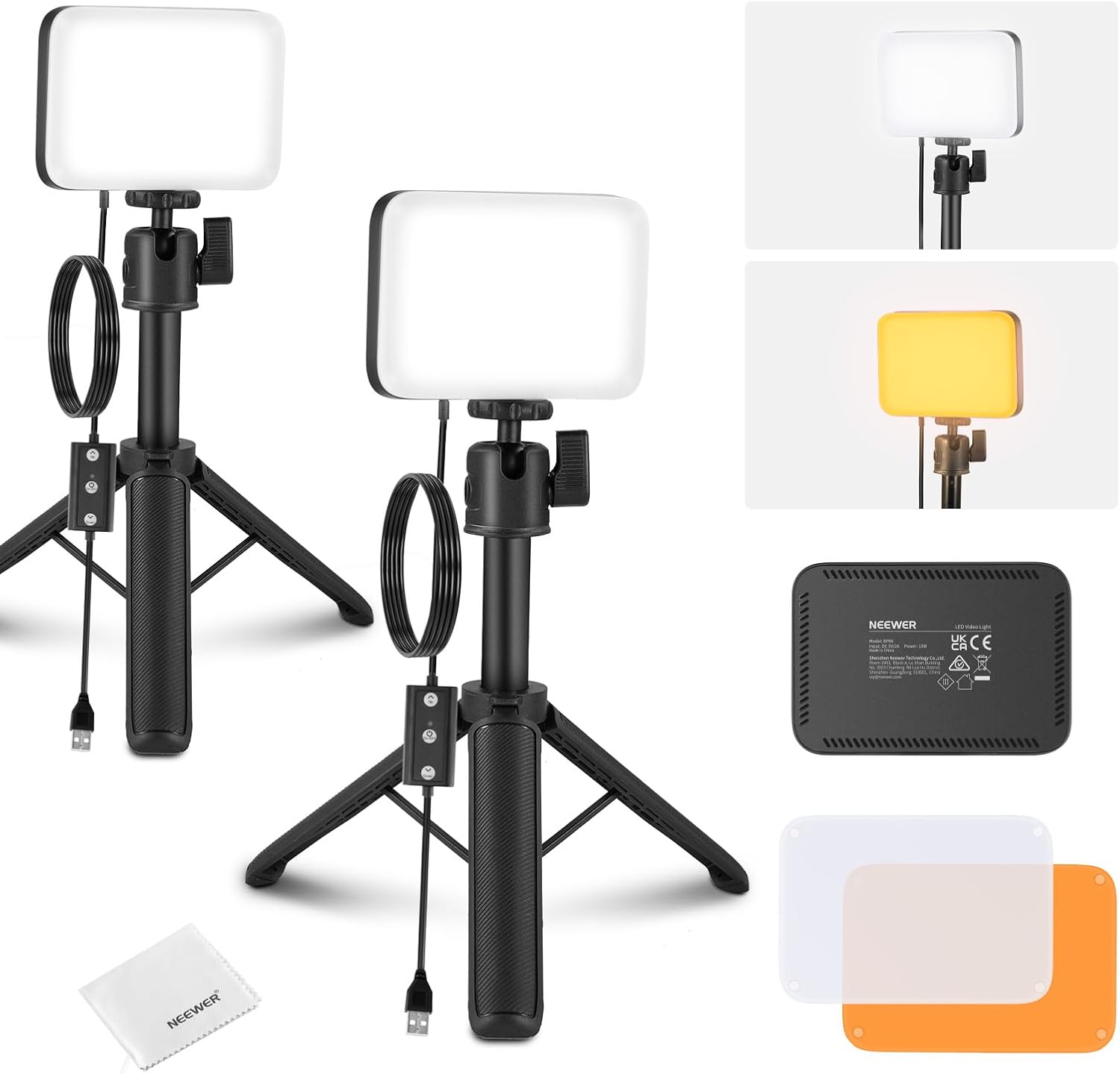 NEEWER BASICS Studio Panel Key Lighting Kit, 2 Pack Bi Color LED Video Light with Tripod Stands & Filters, Dimmable Portable 3200K-5600K CRI95 750lux for Photography Recording Streaming Podcast, BP66