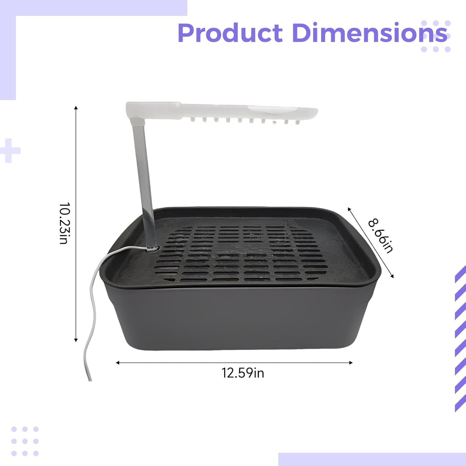 Large Gray Bird Bath with Automatic Fountain, 12.6 X 8.7 X 10.2 in, Easy to Clean for Small to Medium Birds