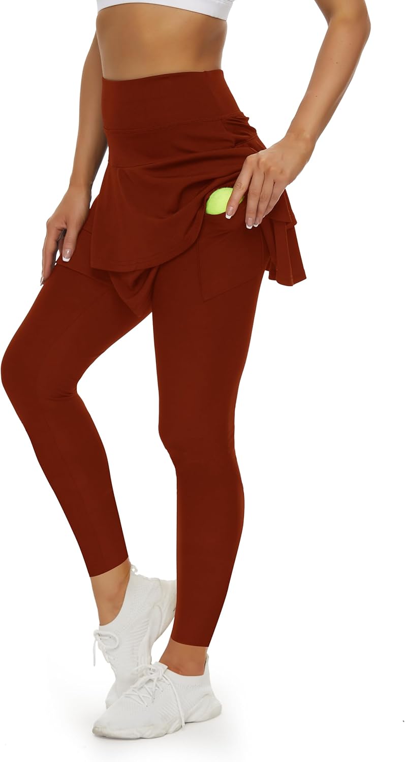 Tennis Skirted Leggings with Pockets for Women Active Skort Athletic Ruffle Pleated Golf Skapri with Skirt