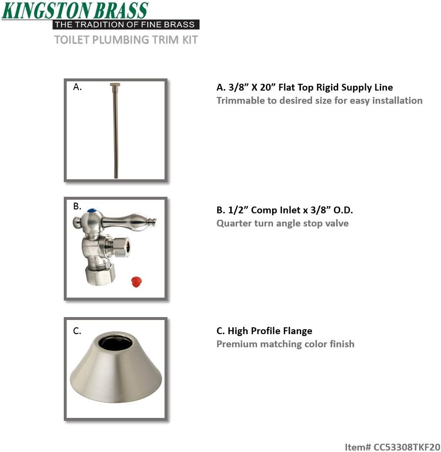 Kingston Brass CC53308TKF20 Traditional Plumbing Toilet Trim Kit, 5/8" x 3/8" O.D. Comp, Brushed Nickel