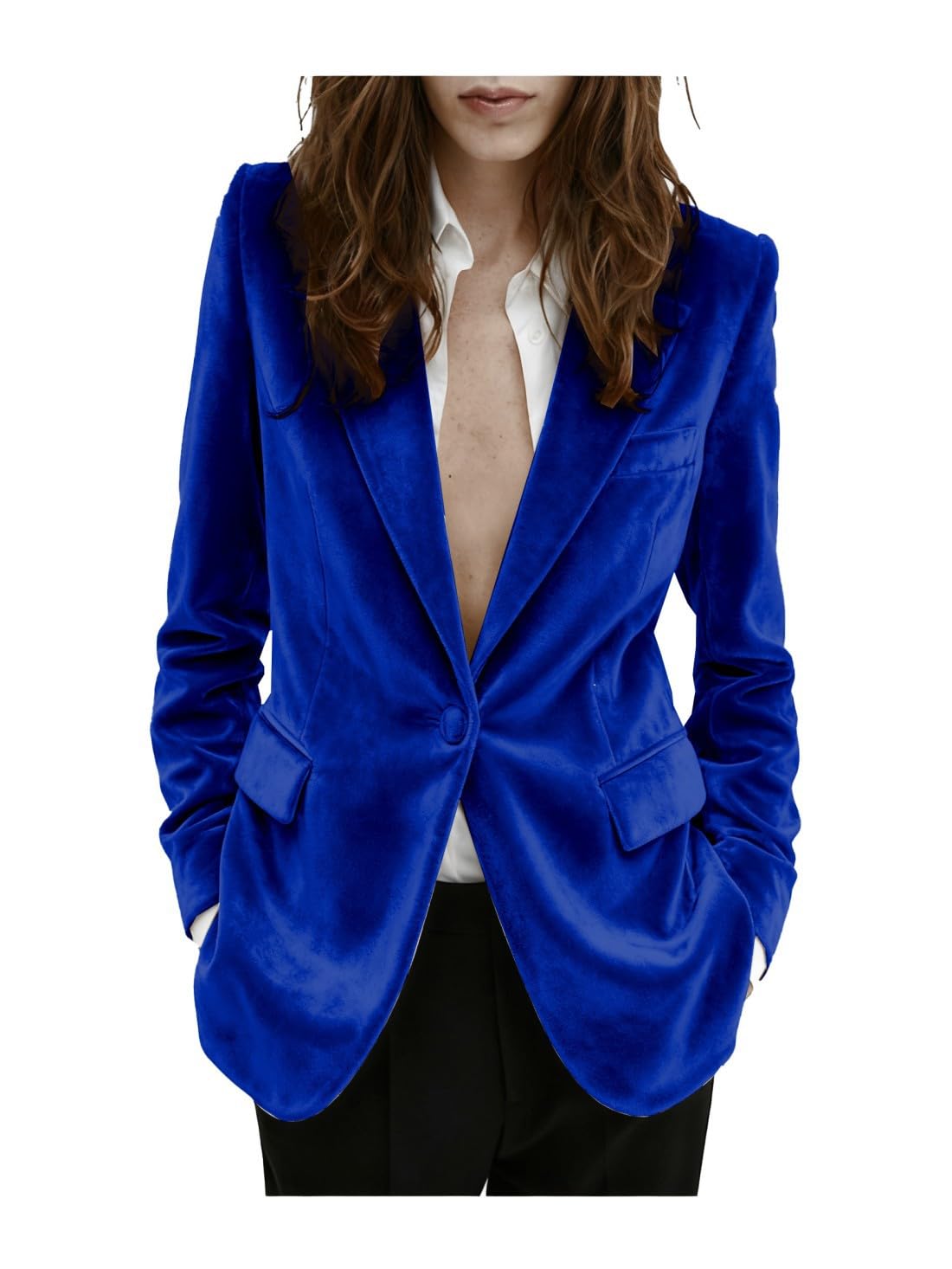 Womens Velvet Blazer Suit Jacket One Button Warm Blazer for Winter Wedding Prom Party Women Jacket