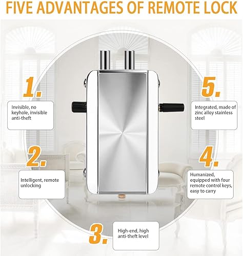 Miniatura 3 de VLUOO Cerradura de puerta electrónica, cerradura de puerta remota de seguridad antirrobo, cerradura de puerta electrónica con 4 controles remotos,
