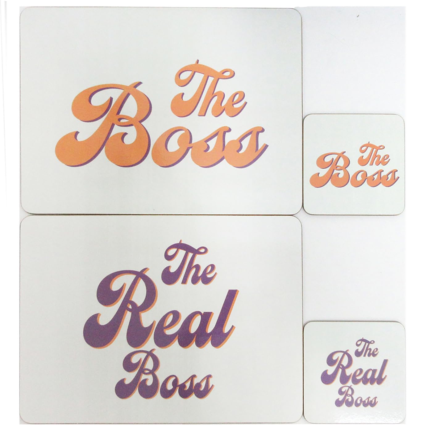 Lesser & Pavey His N Hers Boss & Real Boss Coaster X 2 And Placemats X 2 Set For Kitchen & Home | Durable Table Mats and Coasters For Daily Use | Decorative Table Accessories Gifts for Women & Men