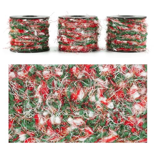 CHENURORA Christmas Yarn for Crocheting Knitting Crafts DIY Yarns Set of 3 Rolls (Christmas Red & Green)
