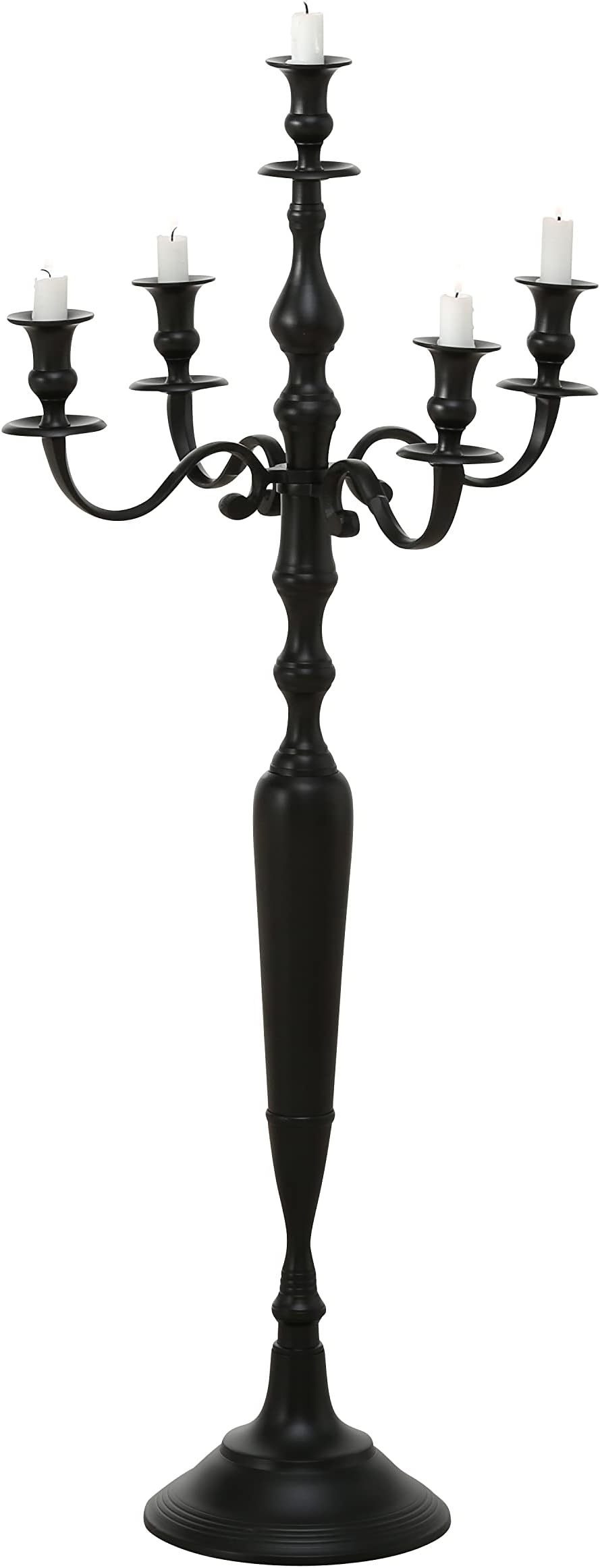 Hamptons Five Candle Candelabra, Rustic Black Finish, Centerpiece, Hand Crafted of Cast Aluminum Nickel, Tall, Over 3 FT High, (41.25 Inches) Centerpiece