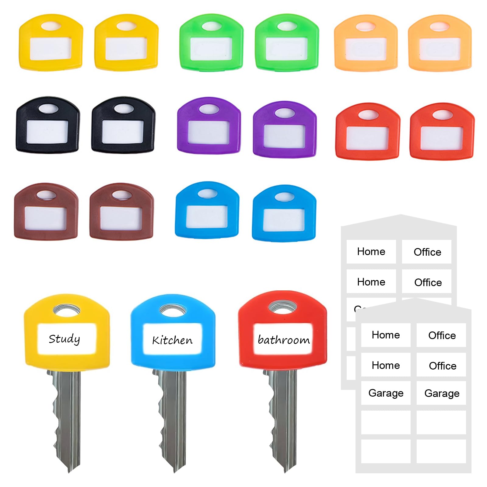 16 Pcs Colored Silicone Key Covers Caps Set with Blank Printed Label, Key Tags Color Identifiers for House Keys