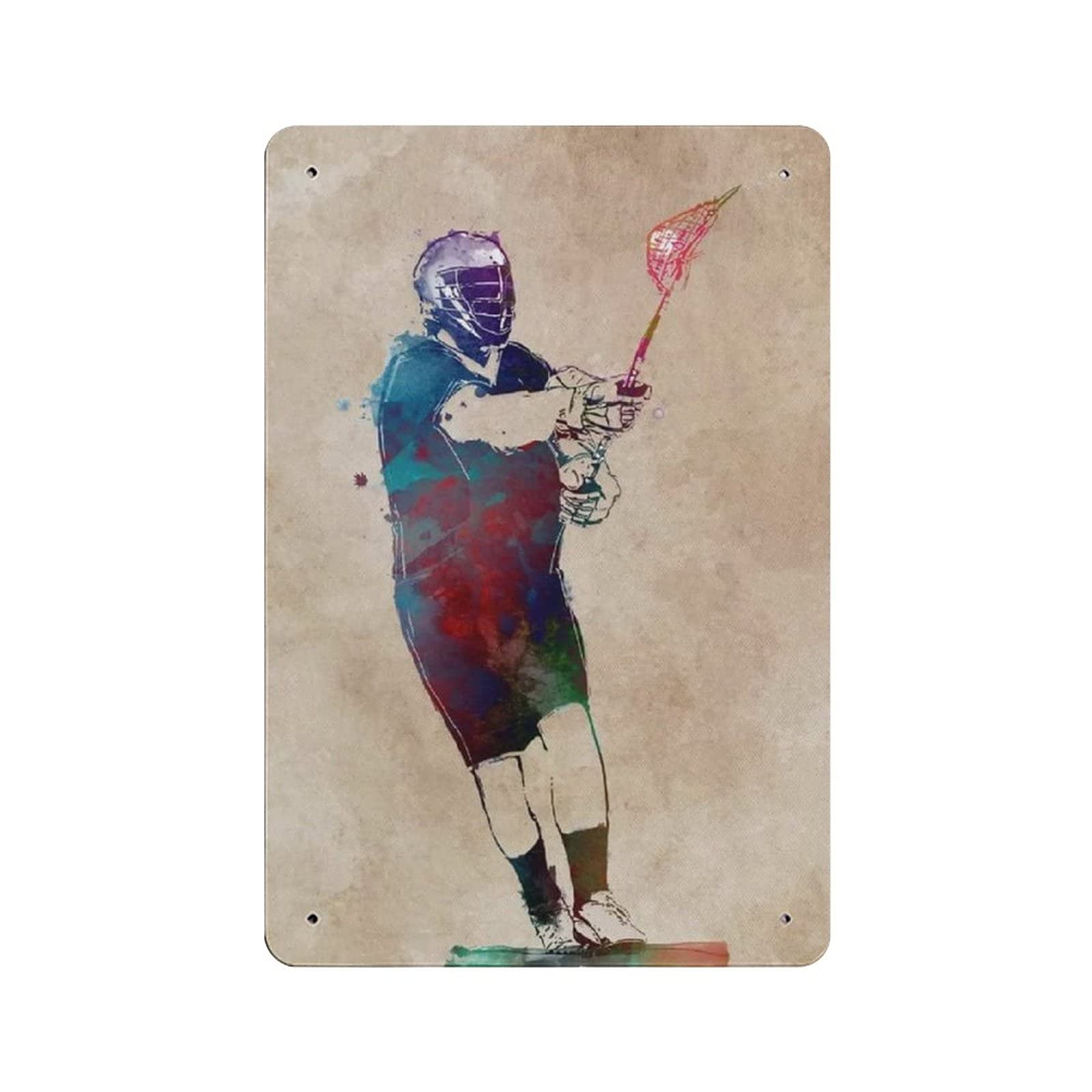 Metal Tin Sign Watercolor Sports Lacrosse Player Vintage Tin Poster Metal Sign Wall Decoration Country Kitchen Home Garage Decor 12"x8"