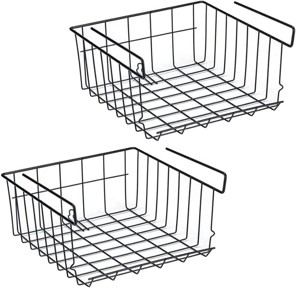 Set of 2 Metal Hanging Basket, Metal Stackable Shelf Baskets Kitchen Storage Basket for Kitchen, Pantry, Office, Bookshelf, Closet, Bathroom