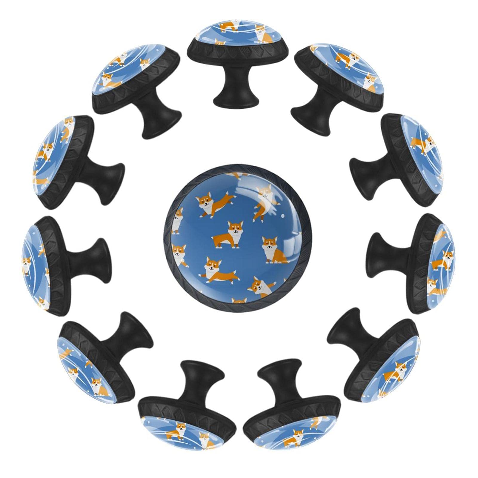 Boutons de tiroir ronds chien bleu 35 mm en lot de 12 pièces pour meubles