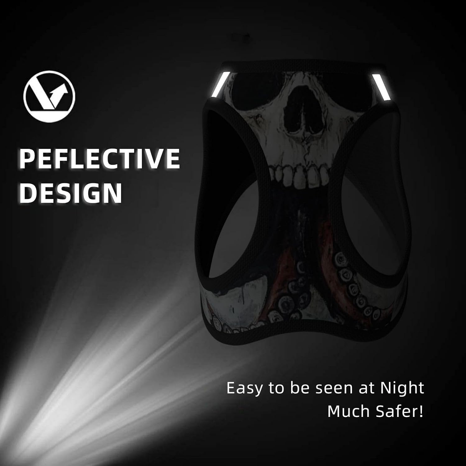Half Skull, Half face Pet Vest Small Size Dog Harness and Leash Set for Training, Reflective & Adjustable Without Accessories Medium