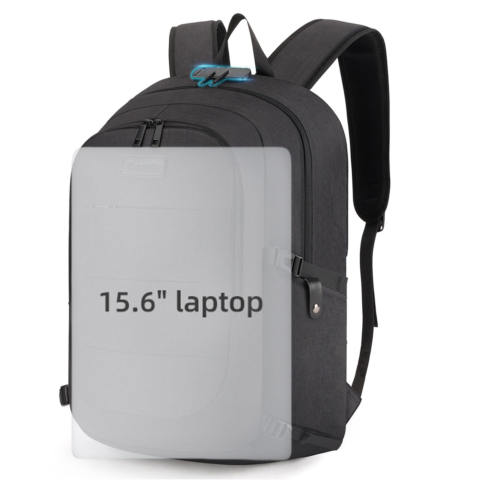 Tzowla Zaino Porta PC Universitari Uomo e Donna,Zaino da Viaggio Impermeabile Antifurto di Ricarica USB e Serratura per Notebook da 15/15,6 Pollici,Zaino da Giorno Sottile Lavoro Business-Nero